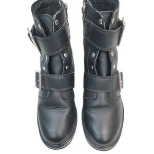 Timberland Black Combat Moto Boots with Buckle Straps